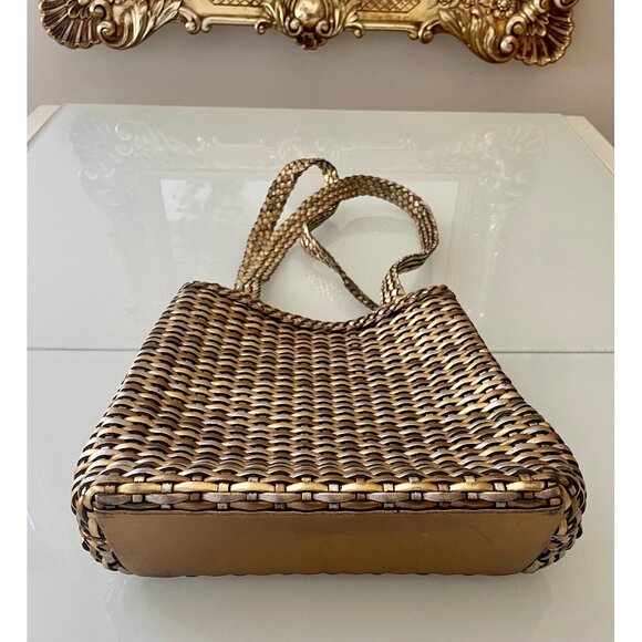 Nine West Gold and Silver Metallic Vintage Woven Purse, Shoulder Bag, Tote - Picture 5 of 10